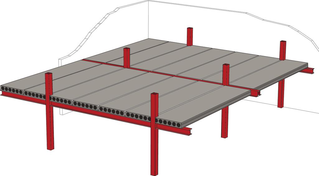 2 Konstruksjonsløsninger Hattebjelke underliggende randdrager Figur 2.0: Typisk søyle/ bjelkekonstruksjon med betongelementer Stålsøyler 2.