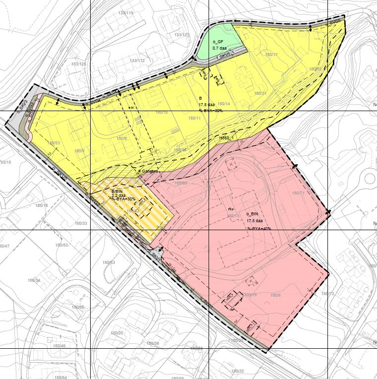 3 Avkjørsler Forslag for reguleringsplan vist i figur 4. Figur 4 Skisse grunnlag til regulering, 06.09.2017 Skissen viser at omsorgssenteret vil få én direkte avkjørsel fra Birivegen.