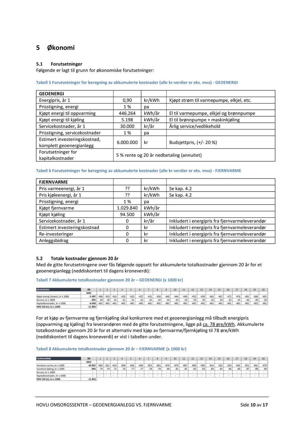 5 Økonomi 5.1 Forutsetninger Følgendeer lagt til grunn for økonomiskeforutsetninger: Tabell5 Forutsetningerfor beregningav akkumulerte kostnader (alle kr-verdier er eks.