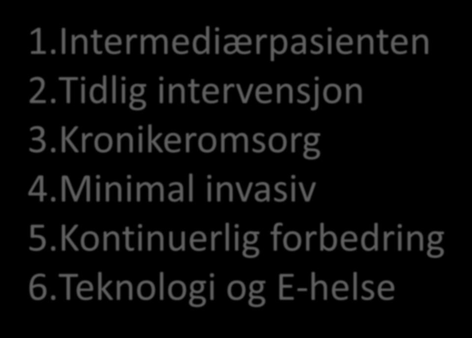 1.Intermediærpasienten 2.Tidlig intervensjon 3.Kronikeromsorg 4.