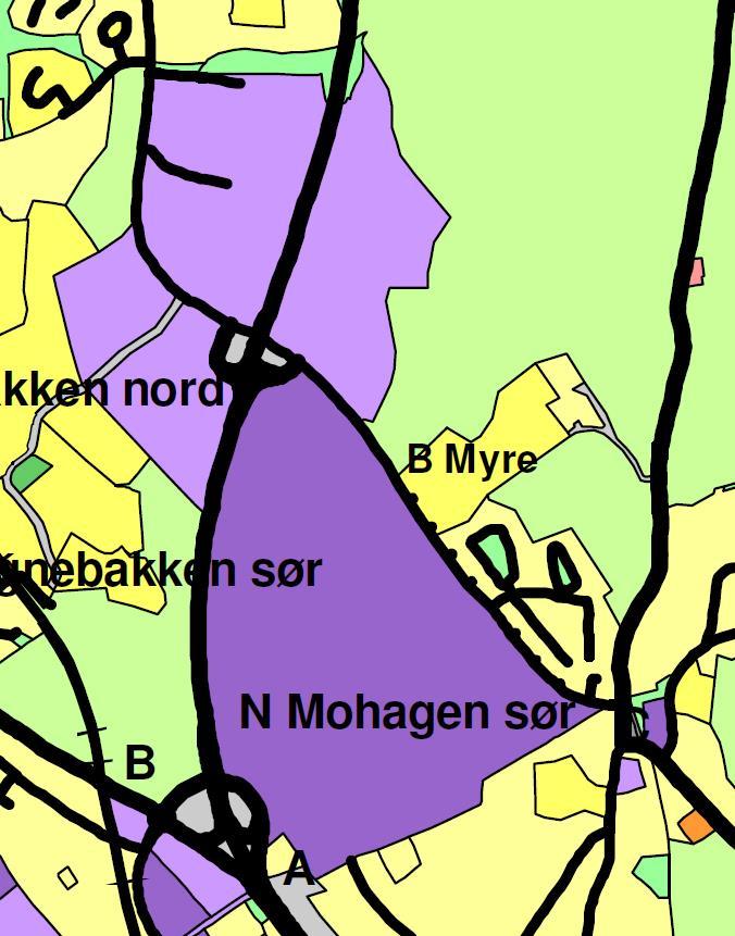 30-(50) OMRÅDEREGULERING MED KONSEKVENSUTREDNING FOR MOHAGAN SØR Mohagan Sør er et 329 daa stort område med skogbruksareal. Arealet er avsatt til næring i gjeldende kommuneplan, men ikke tatt i bruk.