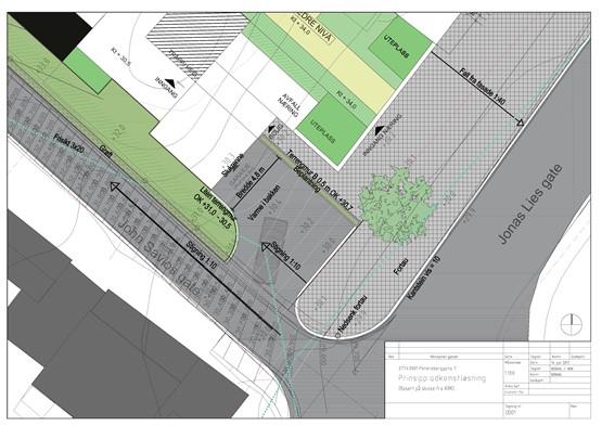 Figur 4: Prinsipp adkomstløsning Forhold til sentrumstagenten Planlagt utbygging på eiendommen overlapper delvis med hensynssone for tunnel (hensynssone 2).