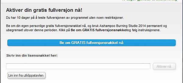 Når du har installert Burning Studio 0 og starter programmet for første gang, får du opp en aktiveringsvindu.