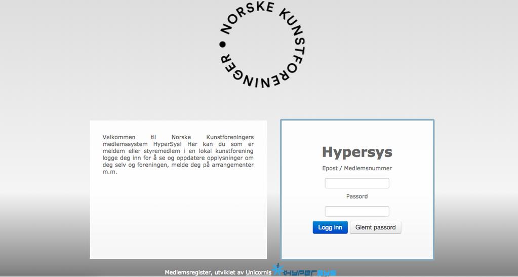 Brukarrettleiing til Norske Kunstforeninger sitt medlemssystem Norske Kunstforeninger bruker frå 2018 HyperSys som medlemssystem.