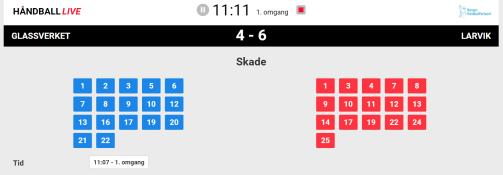 Skade registrering Når tiden stoppes grunnet skadet spiller, stopp først klokken og klikk på den svarte knappen Skade nederst i hovedvinduet.