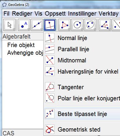 Lineær regresjon En plasserer først de aktuelle punktene direkte på grafikkfeltet med punktverktøyet, eller ved å skrive x- og y-verdiene inn i