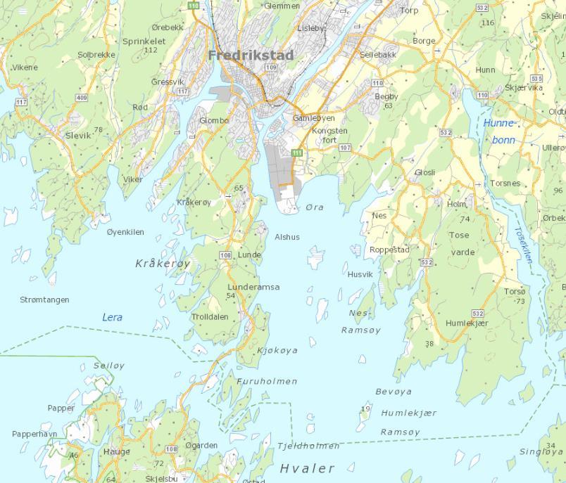 Fredningssoner. Fig. 1. Kart over fredningssoner ved utløpet av Glomma i Fredrikstad kommune. 9.