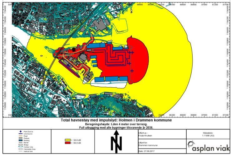 Støy Havnestøy full utbygging med ny bebyggelse mot nord: Full utbygging gir større utfordringer enn