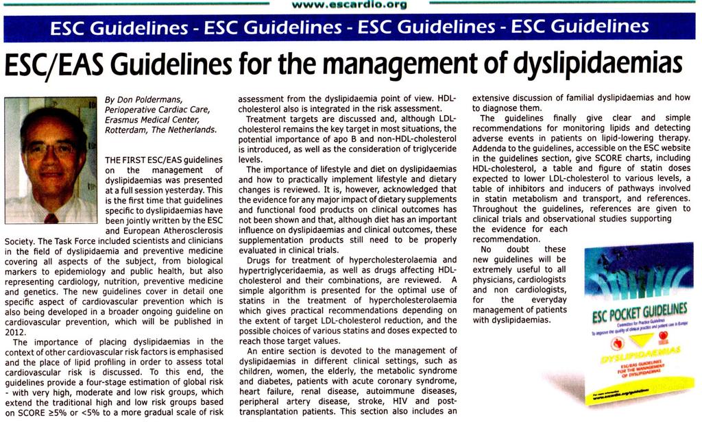 Nye lipid-guidelines, felles fra ESC og EAS Society of