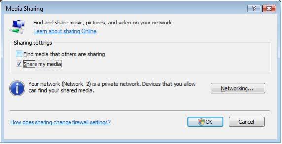 1 Windows Media Player v11 på Windows Vista 2 Angi nettverksdeling I Windows Media Player velger du