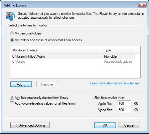 I vinduet Add To Library (Legg til i bibliotek) vises mappen som nettopp ble lagt til.