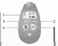 122 Klimastyring Programmer fjernkontroll (type A) Hvis bilens batteri blir koblet til igjen, lyser lampen i knappen på kontrollpanelet og systemet konfigurerer fjernkontrollmenyen automatisk.