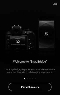 4 Smartenhet: Start SnapBridge-appen og trykk på Pair with camera (Par med kamera).