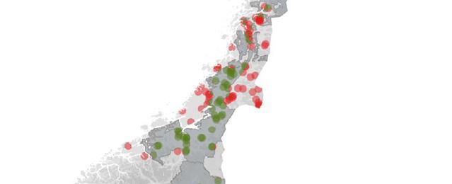 Side 15 av 48 Tabell 2: Oversikt over antall familiegrupper i perioden 2005 2016 totalt og fylkesvis innenfor forvaltningsområde for gaupe, samt totalt for regionen/fylkene.