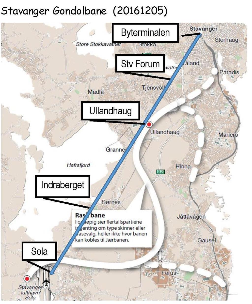 2. Oversiktskart Stavanger gondolbane starter ved Byterminalen og har disse stasjoner for av og påstigning: Stavanger Forum (bilde nr. 5) Ullandhaug (bilde nr. 6 til 9) Indraberget (bilde nr.