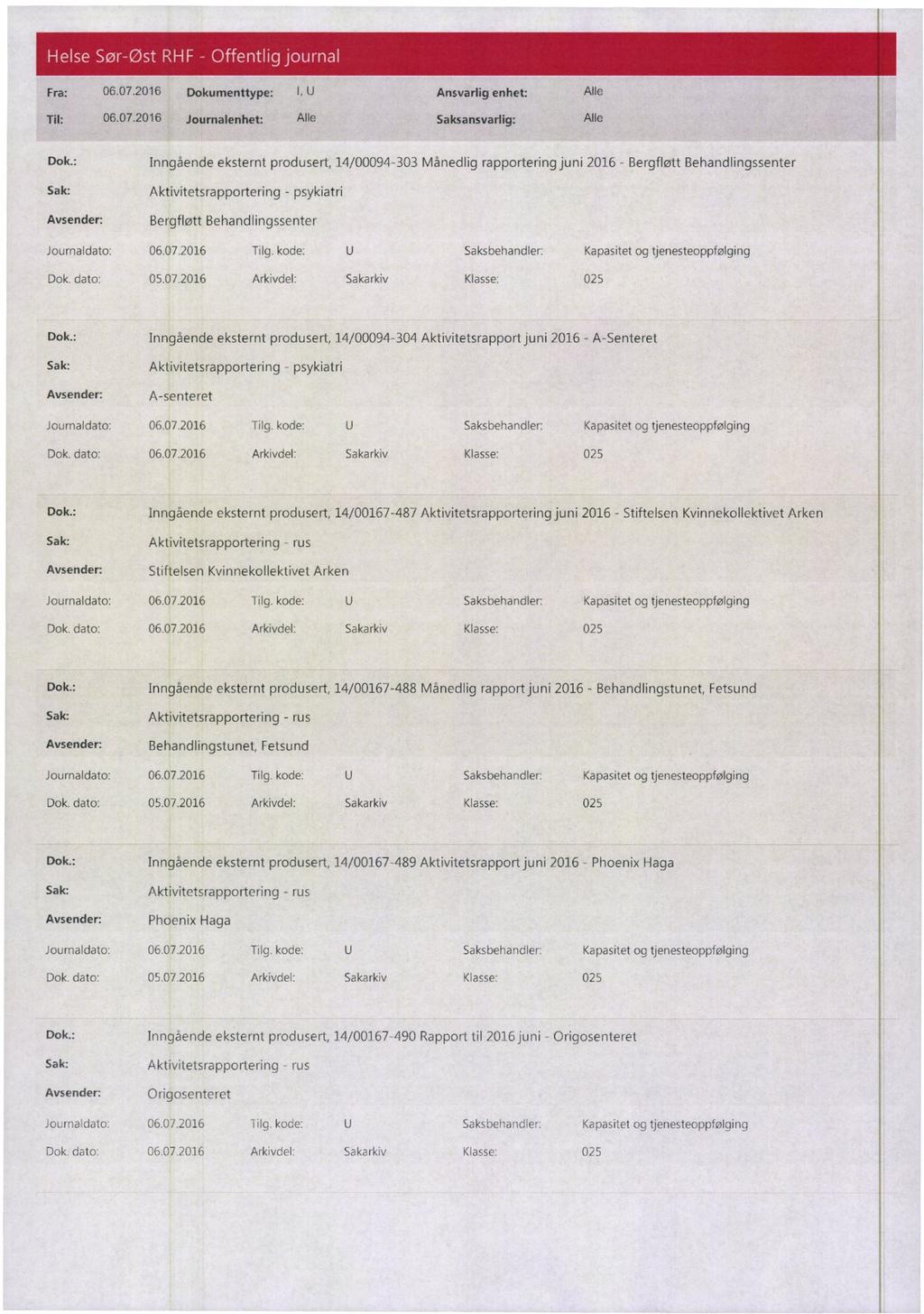 o Fra: 06.07.2016 Dokumenttype: I, U Ansvarlig enhet: Alle Dok.