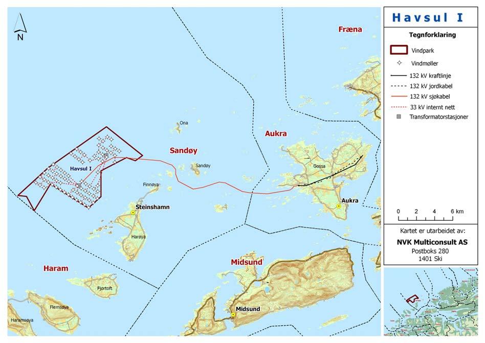 1 UTBYGGINGSPLANENE 1.1 Lokalisering Den planlangte vindparken Havsul I er lokalisert offshore utenfor Harøya i Sandøy kommune, Møre og Romsdal. Vindparkens areal er på ca.