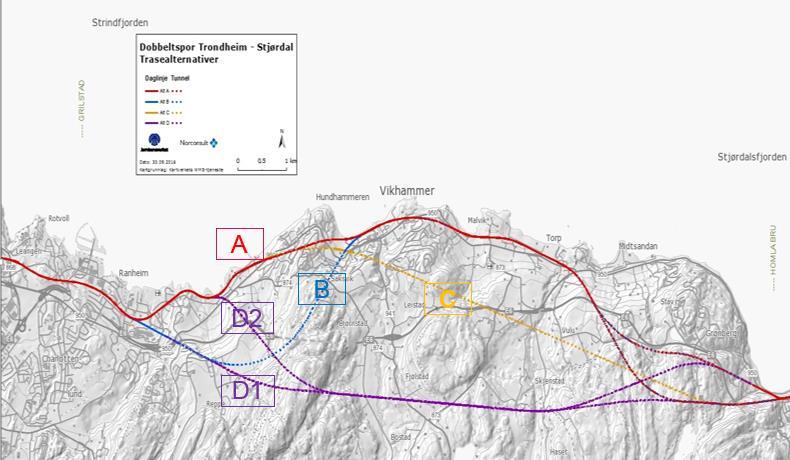 13 av 28 Reisetiden for strekningen Trondheim-Stjørdal er beregnet til 35 minutter for lokaltoget og mellom 26 og 27 minutter for regiontoget i Nullalternativet.