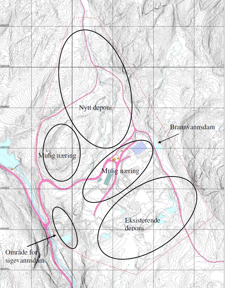 I planarbeidet skisseres en utvidelse som forutsetter endret arealbruk fra LNF-område til avfallsdeponi og framtidigrettet næring tilknyttet virksomheten.