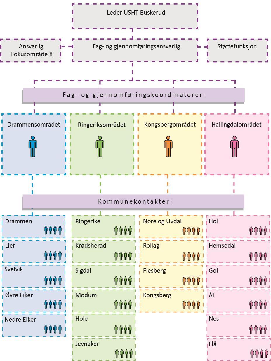 Organisering Struktur for samarbeid og styring: Styringsgruppe Arbeidsgruppe Fag- og styringsråd Fag- og utviklingsnettverk i det fylkesvise området Fag- og utviklingsarbeid i