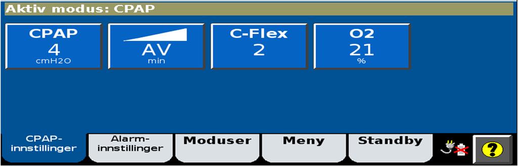 PRAKTISK CPAP-BRUK Innstillinger Oksygentilførsel PEEP O 2 tilførselen må justeres etter behov.
