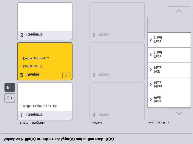 Grunnleggende funksjoner for QIAsymphony AS Sample -åpningen. Hvis ingen stativfil er tilgjengelig må stativtypen og stativ-id-en tilordnes manuelt.