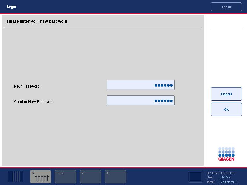 Brukerinnstillinger For å endre passordet, utfør trinnene nedenfor. 1. Trykk New Password (Nytt passord). Skjermen Keyboard (Tastatur) vises. 2. Skriv inn nytt passord og trykk på OK.