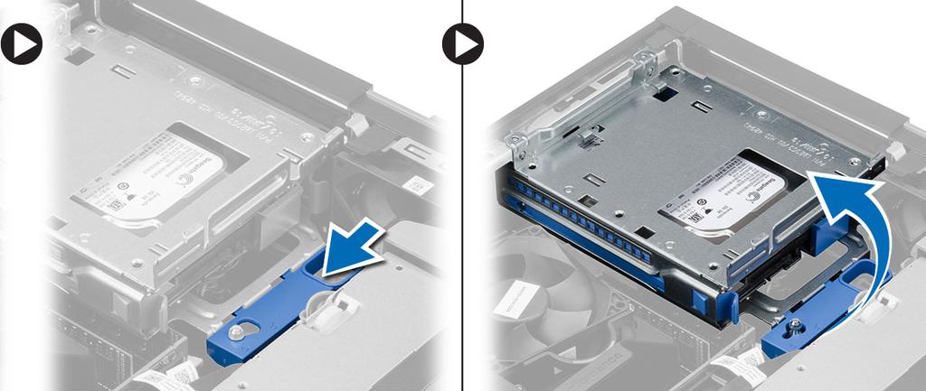 Plasser harddiskrammen på kanten av kabinettet for å få tilgang til kabelkontaktene på harddisken. 2.