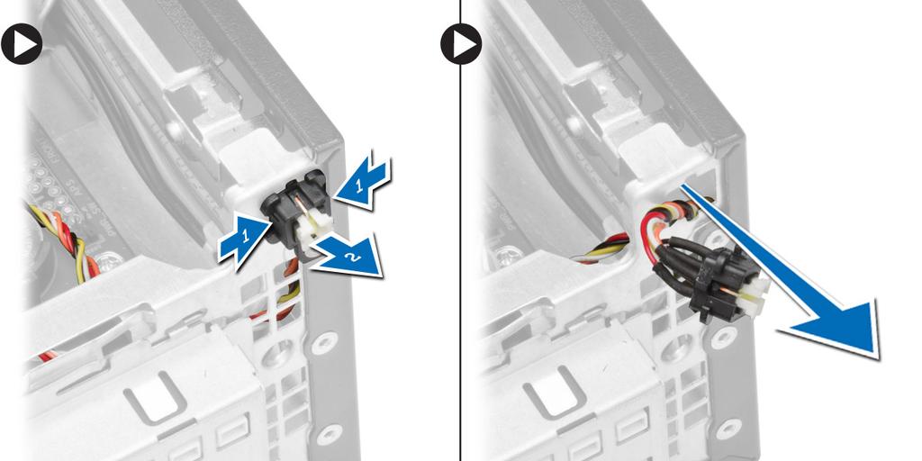 Utfør følgende trinn, som vist på illustrasjonen: a) Trykk ned klipsene på begge sider av strømbryteren [1].