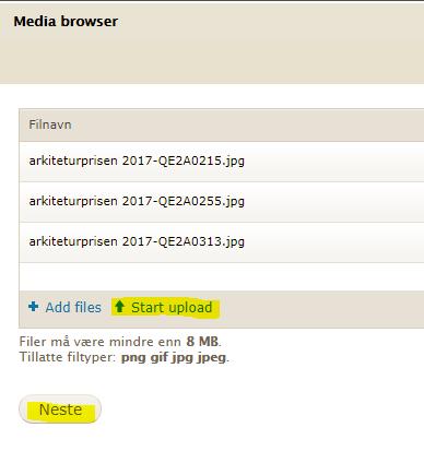 Start upload Neste Dette