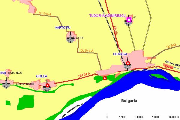 Figura 20 Locaţii ale valorilor de patrimoniu cultural în zona Corabia Construcţiile propuse în proiect nu se află în apropiere de locaţiile în care au fost identificate valori de patrimoniu.