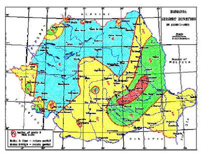 Fig.16 Harta de macrozonare seismica a teritoriului Romaniei În conformitate cu Legea 575/22 10 2001 privind aprobarea Planului de amenajare a teritoriului naţional Secţiunea a V-a Zone de risc