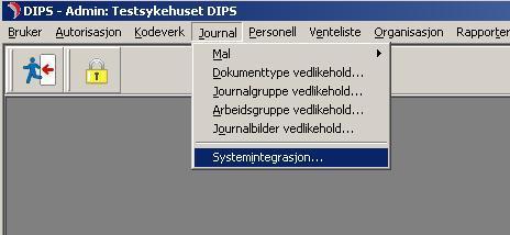 Side 4 av 9 1. Integrasjonsoppsett i Dw-Admin Verktøyintegrasjoner settes opp i Dw-Admin. 1.1. Generelt oppsett Åpne Dw-Admin og velg; Journal > Systemintegrasjon (fig.