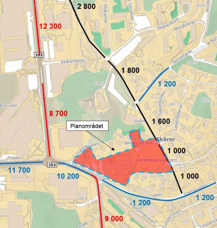 Veg Tungtrafikkandel Hastighet Skårersletta 7 % 50 km/t Basert på antatt trafikkmønster i det aktuelle området, er det benyttet trafikkfordeling for gruppe 2 i Miljødirektoratets M-128 «Veileder til