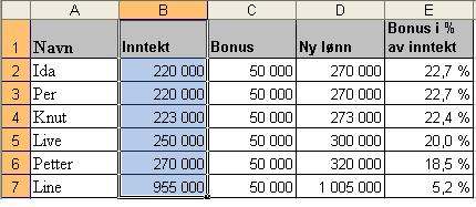 3) Gå til meny Når tabellen er merket, velger du Sorter under Meny.