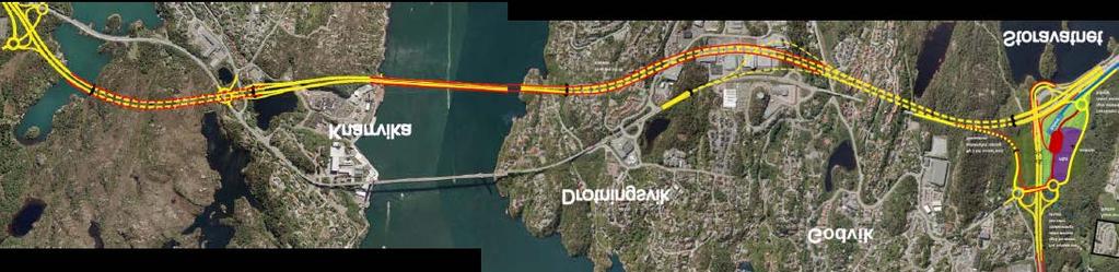 Frå krysset i Arefjord til brua over fjorden til Bergen går alt.