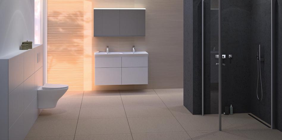 GEBERIT DESIGNFAMILIE. Sømløs design. Toalett- og urinalstyring i en koordinert design: Resultatet er en enkel designtråd som preger hele badet.