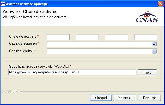 Se introducerea seriei de licentă, se selectează CJAS, dupa care se apasă "Înainte". Câmpurile disponibile sunt: Fig.