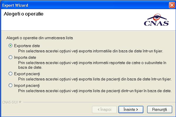 8.2.8.1 Import/Export pacienţi Această opţiune are scopul de a popula listele cu pacienţi prin importarea datelor dintr-un fişier. De asemenea, listele cu pacienţi pot fi exportate într-un fişier.