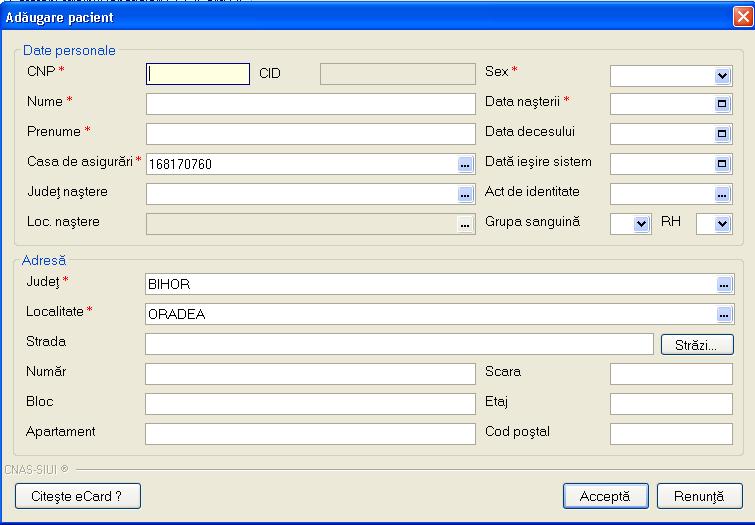 6.1.2. Adăugare pacient fara conexiune securizată (offline) Precondiţii Pacientul nu există înregistrat în sistem. Cănd se efectuează operaţia Fig.