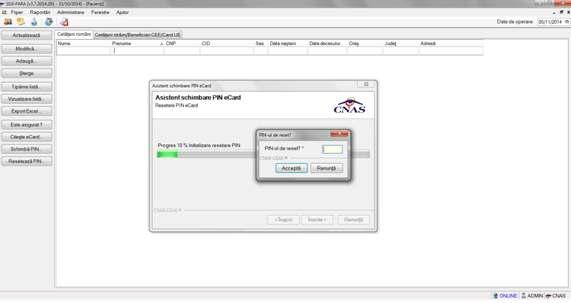 Figura 5 Resetare PIN ecard Utilizatorul va introduce PIN-ul de reset. PIN-ul de reset este general pentru toate cardurile şi este format din patru de zero (0000).