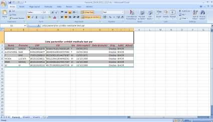 6.1.13. Export excel Fig. 6-23 Conţinutul fişierului de export Cum se efectuează operaţia Utilizatorul apasă butonul Export Excel pentru a exporta lista persoanelor într-un fişier Excel.