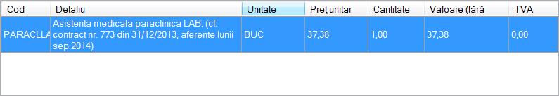 Utilizatorul va completa campurile aferente ferestrei Adaugare detaliu factura : Detaliu, Pret / Unitate, Cantitate si va apasa butonul Accepta in fereastra Adaugare detaliu factura si in fereastra