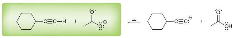 ацидитет 18 Определи ја рамнотежата при депротонирање на терминален алкин со примена на натриум ацетат (CH 3 COONa) киселина база база