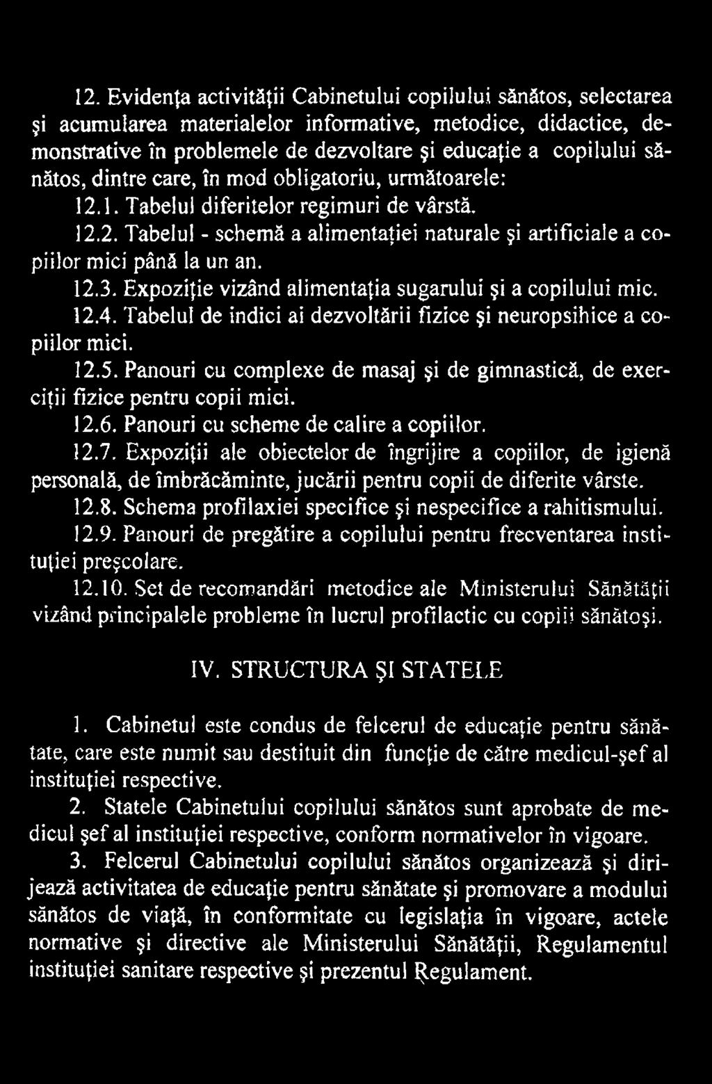 Expoziţii ale obiectelor de îngrijire a copiilor, de igienă personală, de îmbrăcăminte Jucării pentru copii de diferite vârste. 12.8. Schema profilaxiei specifice şi nespecifice a rahitismului. 12.9.