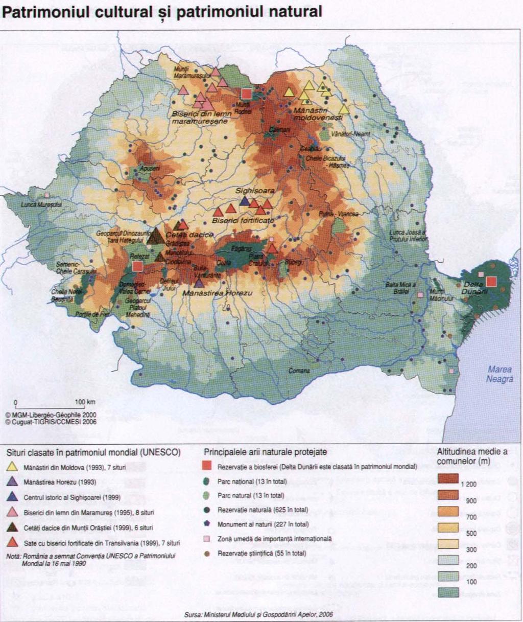 5.2. Zone cu importanţă specială din punct de vedere arheologic, monumente istorice, etnografie, statiuni balneoclimaterice Patrimoniul cultural al României este deosebit de bogat, atestând