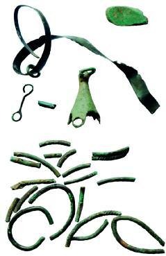 Železný šperk reprezentujú najmä nálezy ihlíc s mierne tordovaným telom a do špirálky zatočenou hlavičkou (obr. 8).