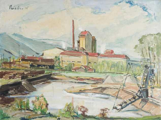 Das Zellstoffwerk Redenfelden, Öl/Hartfaser, 60,5 x 80,5 cm, Hans F. G.