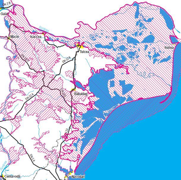 Fig. 23 - Amplasarea siturilor Natura 2000 in Dobrogea Situl de protecţie specială ROSPA 0031 Delta Dunării şi Complexul Razim- Sinoie se întinde pe o suprafaţă de 512380,6 ha în cadrul regiunii