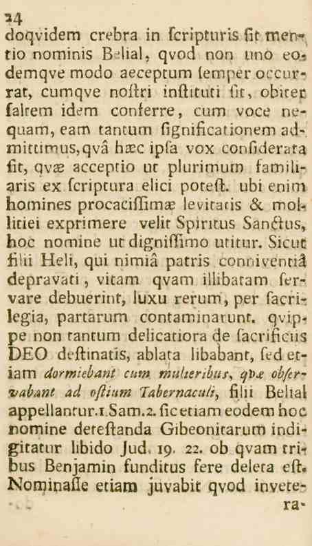 34 doqvidem crebra in fcripturis fit mentio nominis Belial, qvod non uno eo.